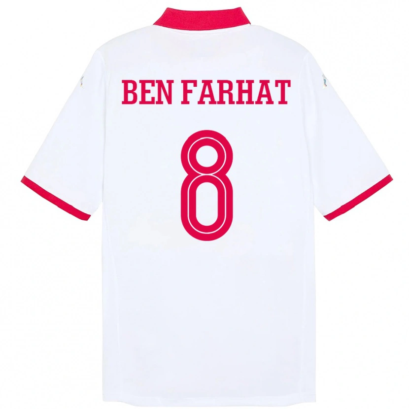 Danxen Enfant Maillot Tunisie Louey Ben Farhat #8 Blanc Tenues Extérieur 24-26 T-Shirt