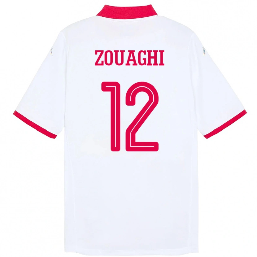 Danxen Enfant Maillot Tunisie Thomas Zouaghi #12 Blanc Tenues Extérieur 24-26 T-Shirt