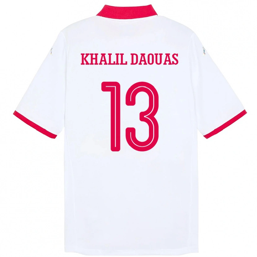 Danxen Enfant Maillot Tunisie Mohamed Khalil Daouas #13 Blanc Tenues Extérieur 24-26 T-Shirt