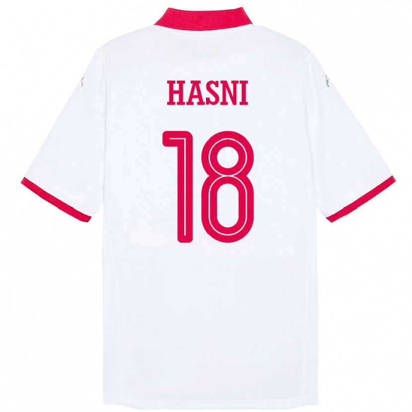 Danxen Enfant Maillot Tunisie Zinedine Hasni #18 Blanc Tenues Extérieur 24-26 T-Shirt