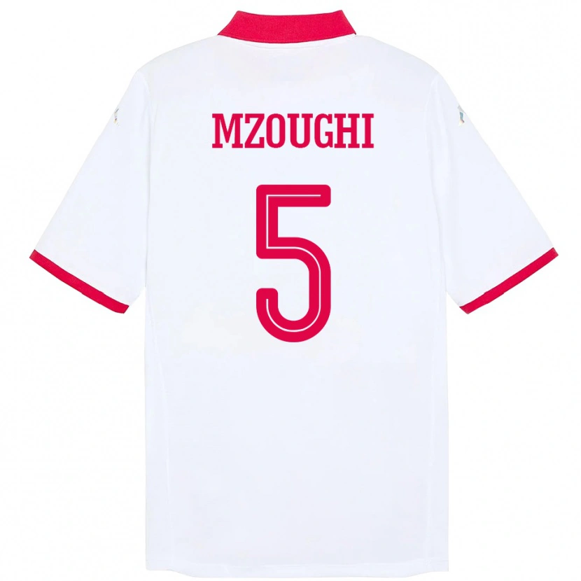 Danxen Enfant Maillot Tunisie Iskander Mzoughi #5 Blanc Tenues Extérieur 24-26 T-Shirt