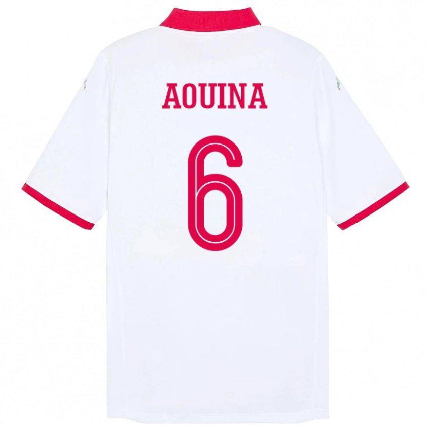 Danxen Enfant Maillot Tunisie Rania Aouina #6 Blanc Tenues Extérieur 24-26 T-Shirt