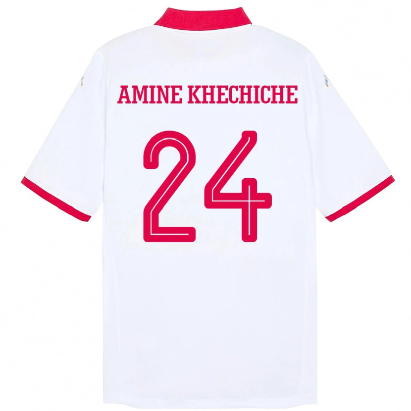 Danxen Enfant Maillot Tunisie Mohamed Amine Khechiche #24 Blanc Tenues Extérieur 24-26 T-Shirt