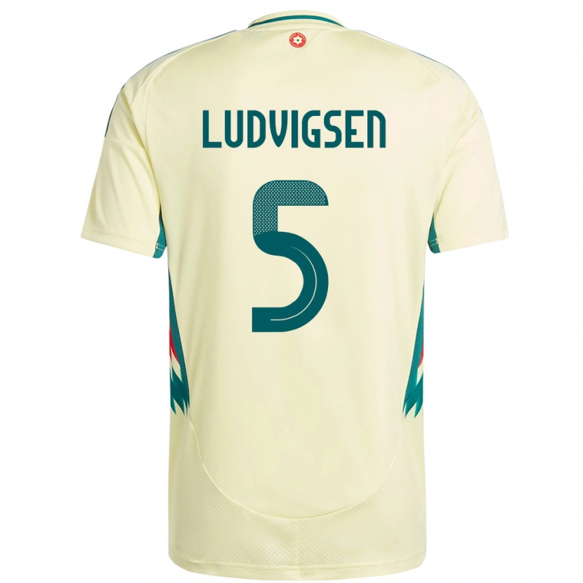 Danxen Enfant Maillot Pays De Galles Kai Ludvigsen #5 Beige Jaune Tenues Extérieur 24-26 T-Shirt