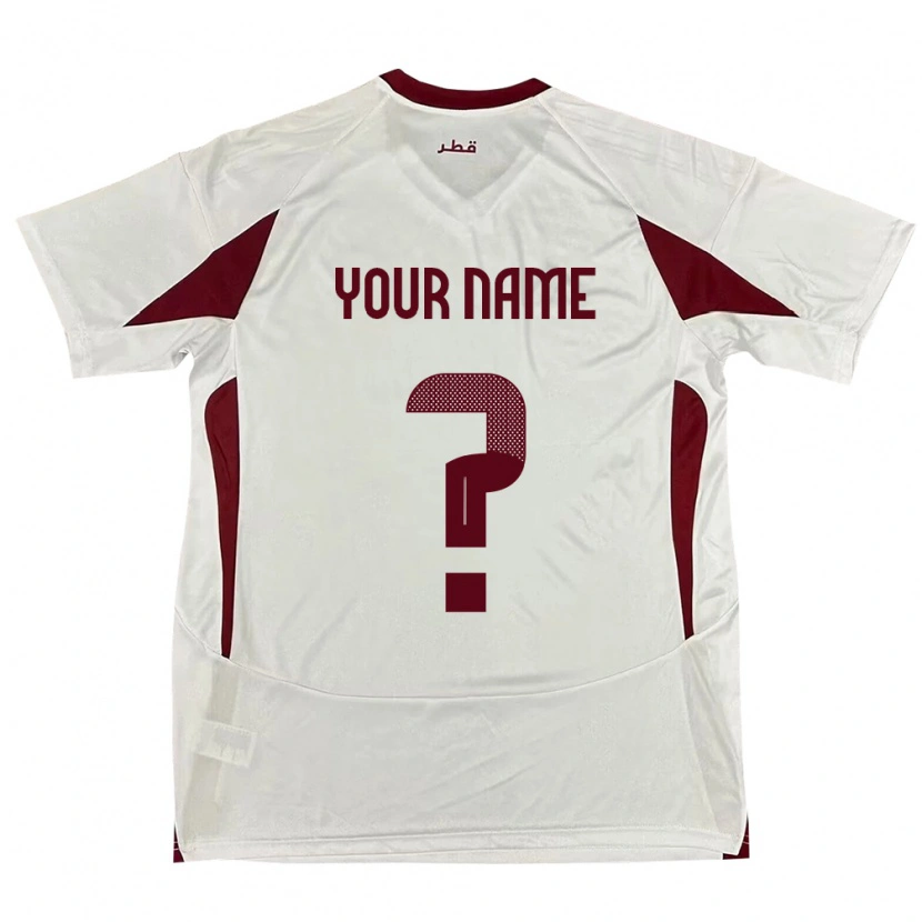 Danxen Enfant Maillot Qatar Votre Nom #0 Blanc Tenues Extérieur 24-26 T-Shirt