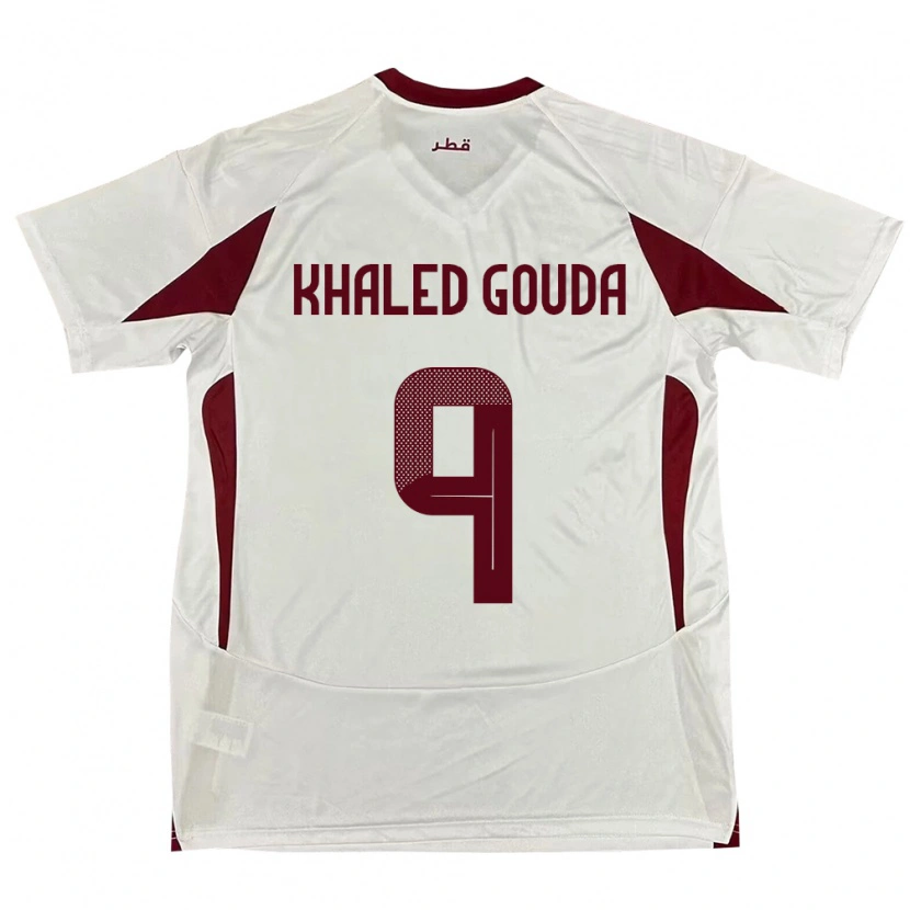 Danxen Enfant Maillot Qatar Mohamed Khaled Gouda #9 Blanc Tenues Extérieur 24-26 T-Shirt