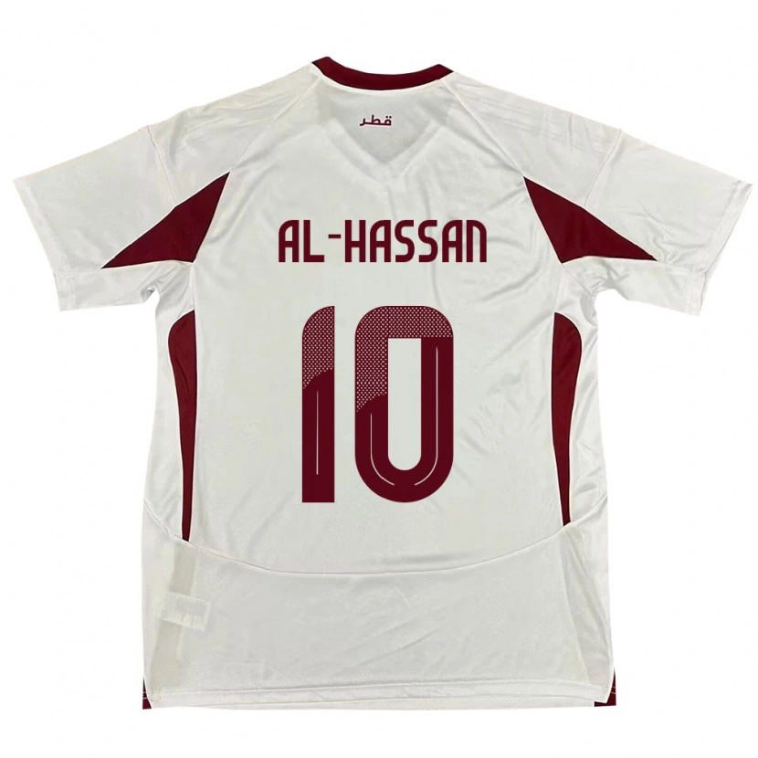 Danxen Enfant Maillot Qatar Ibrahim Al-Hassan #10 Blanc Tenues Extérieur 24-26 T-Shirt