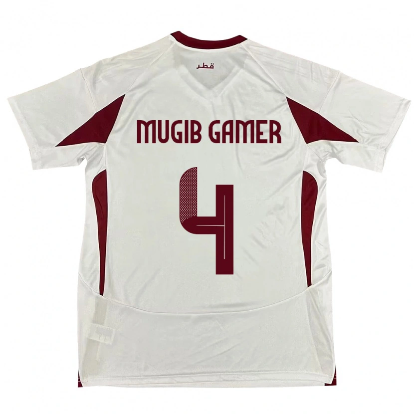 Danxen Enfant Maillot Qatar Abdalla Mugib Gamer #4 Blanc Tenues Extérieur 24-26 T-Shirt