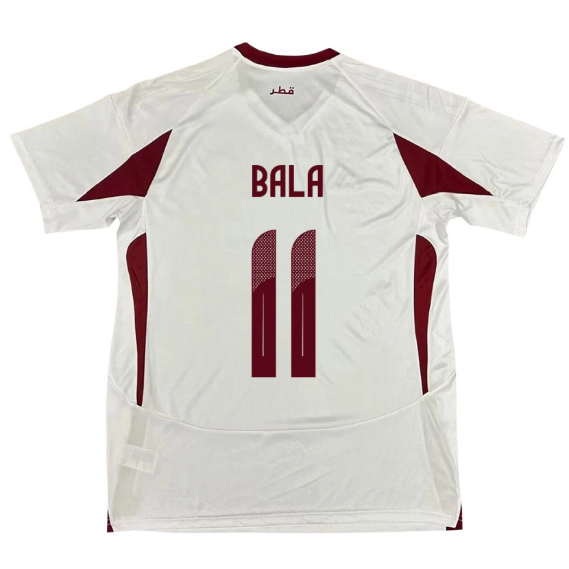 Danxen Enfant Maillot Qatar Younis Bala #11 Blanc Tenues Extérieur 24-26 T-Shirt