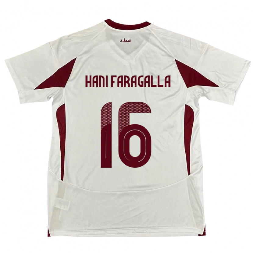 Danxen Enfant Maillot Qatar Mohamed Hani Faragalla #16 Blanc Tenues Extérieur 24-26 T-Shirt
