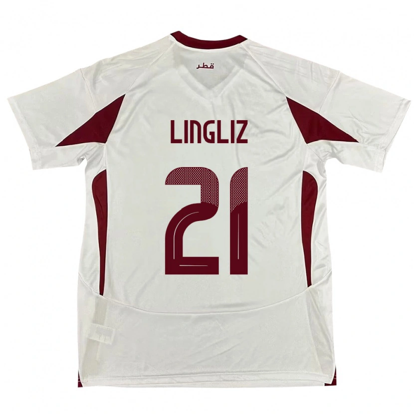 Danxen Enfant Maillot Qatar Mohamed Lingliz #21 Blanc Tenues Extérieur 24-26 T-Shirt