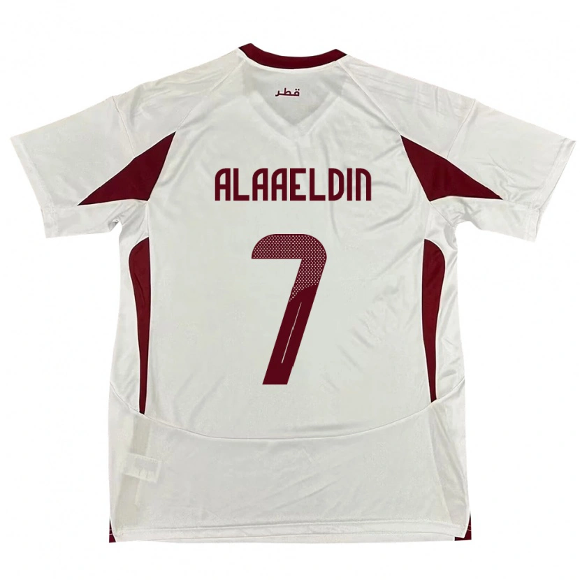 Danxen Enfant Maillot Qatar Ahmed Alaaeldin #7 Blanc Tenues Extérieur 24-26 T-Shirt