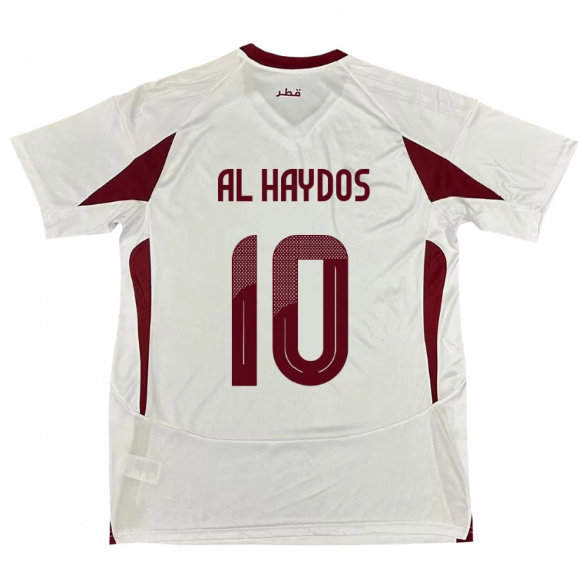 Danxen Enfant Maillot Qatar Hasan Al Haydos #10 Blanc Tenues Extérieur 24-26 T-Shirt