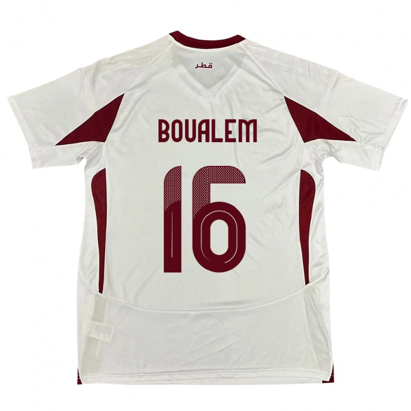 Danxen Enfant Maillot Qatar Boualem Khoukhi #16 Blanc Tenues Extérieur 24-26 T-Shirt