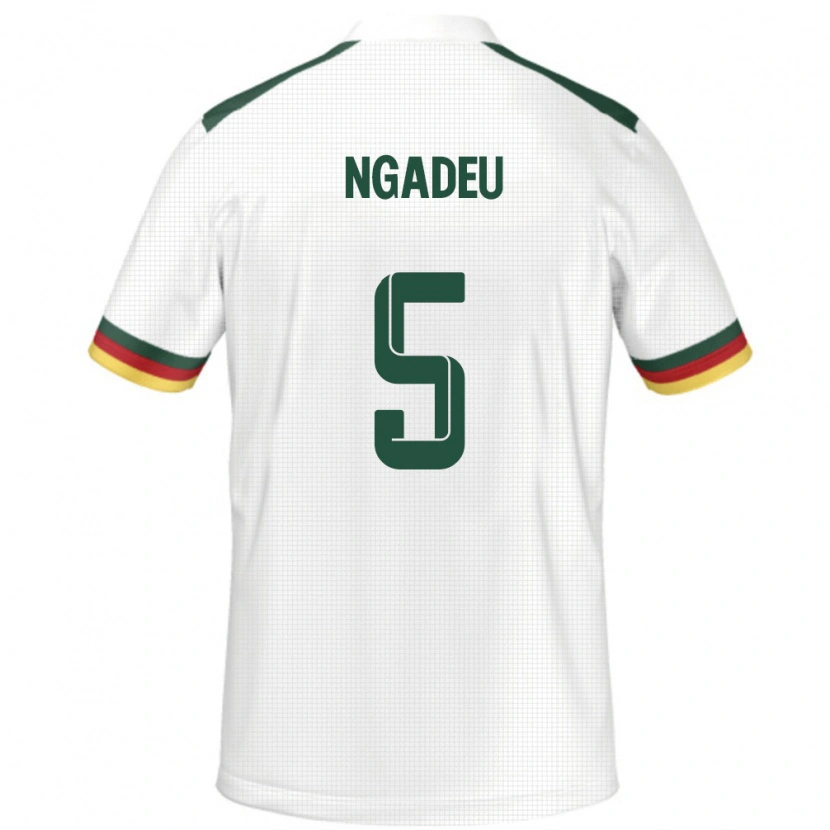 Danxen Enfant Maillot Cameroun Michael Ngadeu #5 Blanc Tenues Extérieur 24-26 T-Shirt
