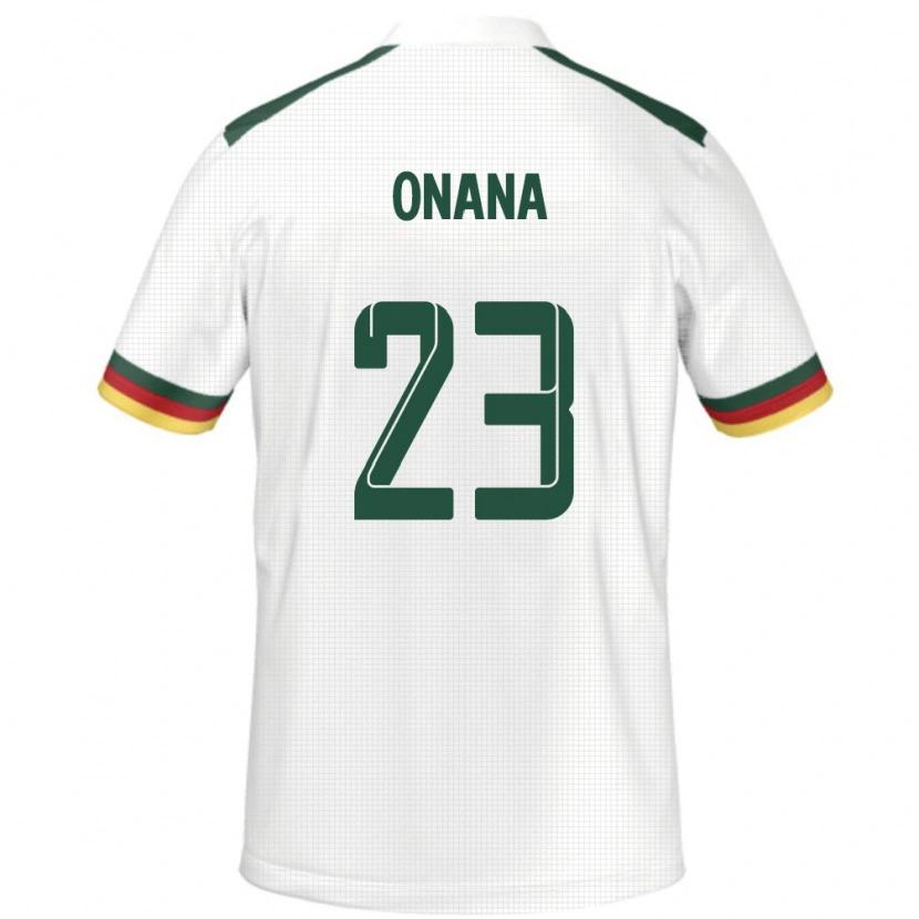 Danxen Enfant Maillot Cameroun André Onana #23 Blanc Tenues Extérieur 24-26 T-Shirt