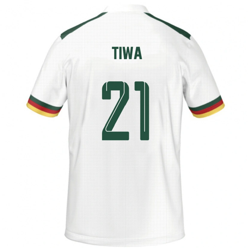 Danxen Enfant Maillot Cameroun Yvan Tiwa #21 Blanc Tenues Extérieur 24-26 T-Shirt