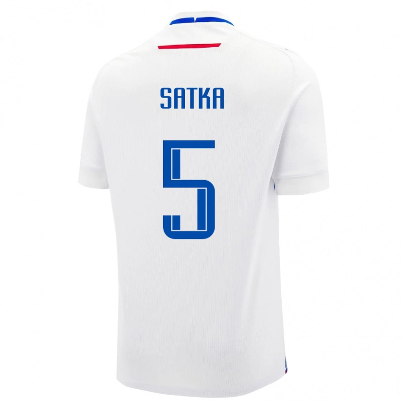 Danxen Enfant Maillot Slovaquie Lubomir Satka #5 Blanc Tenues Extérieur 24-26 T-Shirt