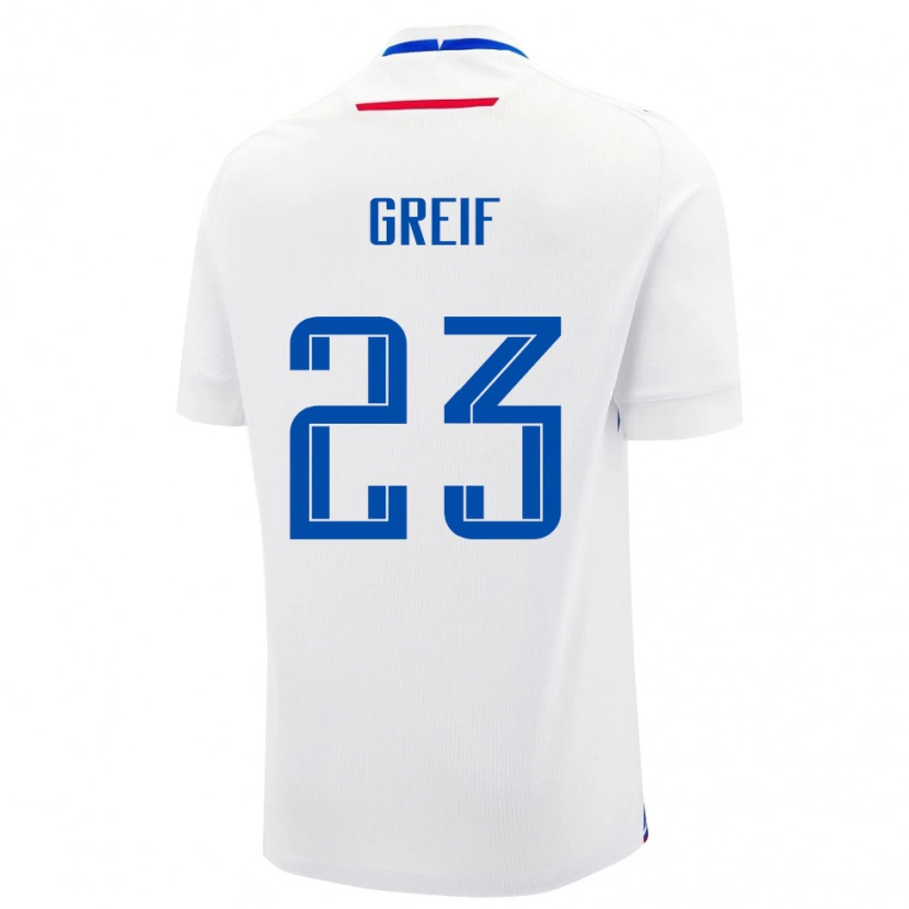 Danxen Enfant Maillot Slovaquie Dominik Greif #23 Blanc Tenues Extérieur 24-26 T-Shirt