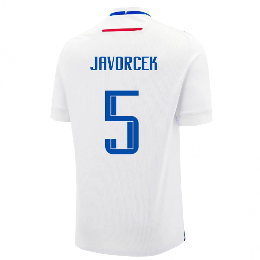 Danxen Enfant Maillot Slovaquie Dominik Javorcek #5 Blanc Tenues Extérieur 24-26 T-Shirt