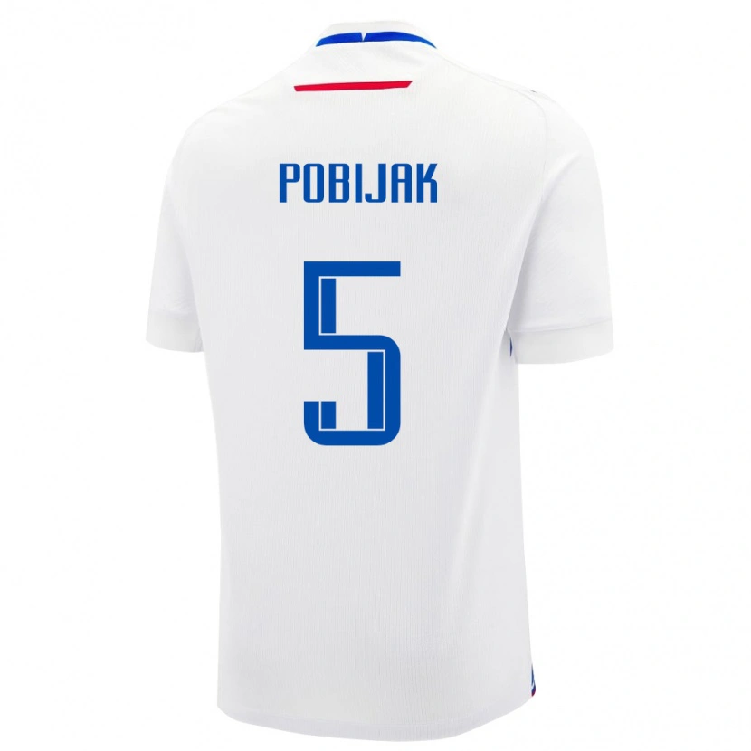 Danxen Enfant Maillot Slovaquie Simon Pobijak #5 Blanc Tenues Extérieur 24-26 T-Shirt