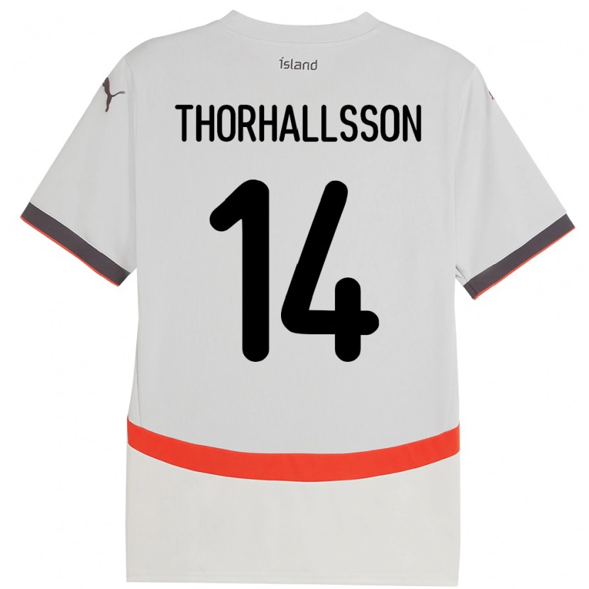 Danxen Enfant Maillot Islande Dagur Dan Thórhallsson #14 Blanc Tenues Extérieur 24-26 T-Shirt