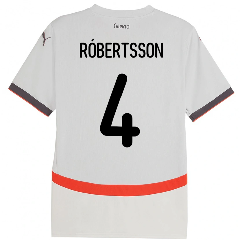 Danxen Enfant Maillot Islande Logi Hrafn Róbertsson #4 Blanc Tenues Extérieur 24-26 T-Shirt