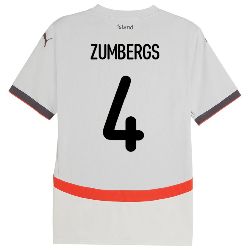 Danxen Enfant Maillot Islande Aron Kristinn Zumbergs #4 Blanc Tenues Extérieur 24-26 T-Shirt