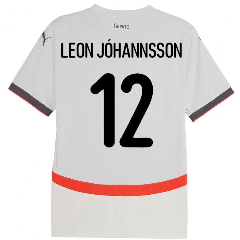 Danxen Enfant Maillot Islande Marten Leon Jóhannsson #12 Blanc Tenues Extérieur 24-26 T-Shirt
