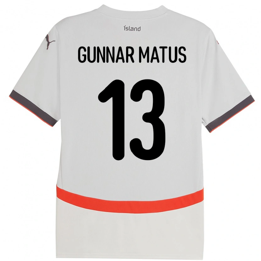 Danxen Enfant Maillot Islande Aron Gunnar Matus #13 Blanc Tenues Extérieur 24-26 T-Shirt