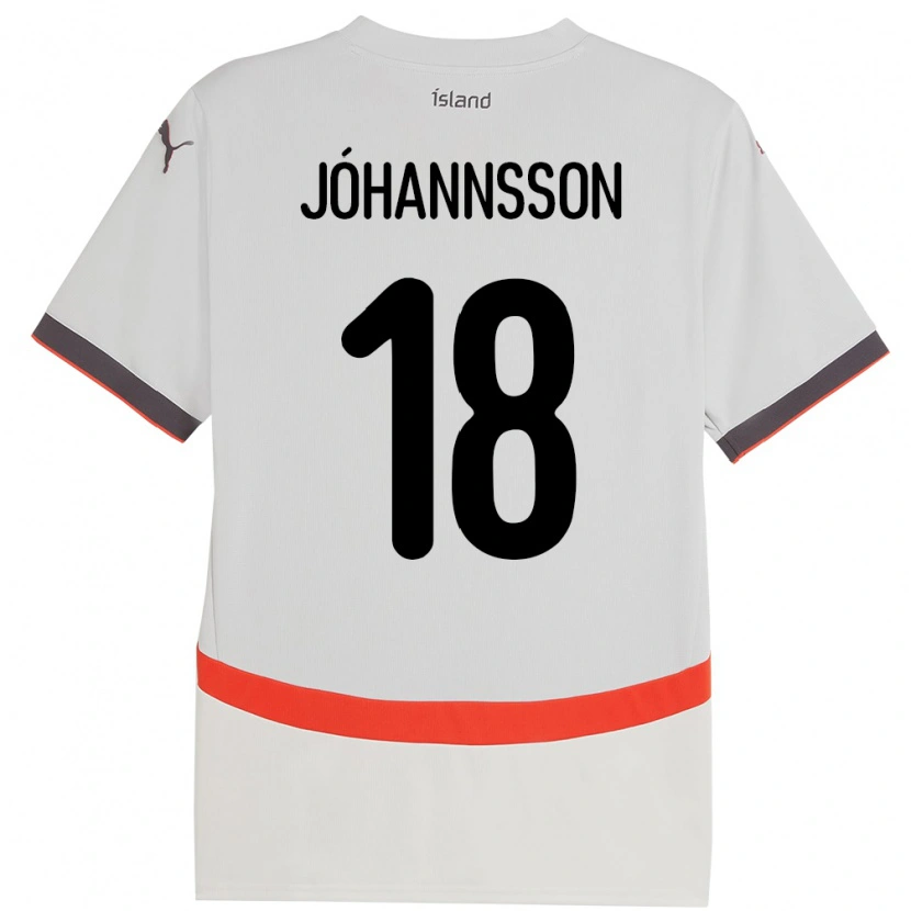 Danxen Enfant Maillot Islande Helgi Jóhannsson #18 Blanc Tenues Extérieur 24-26 T-Shirt