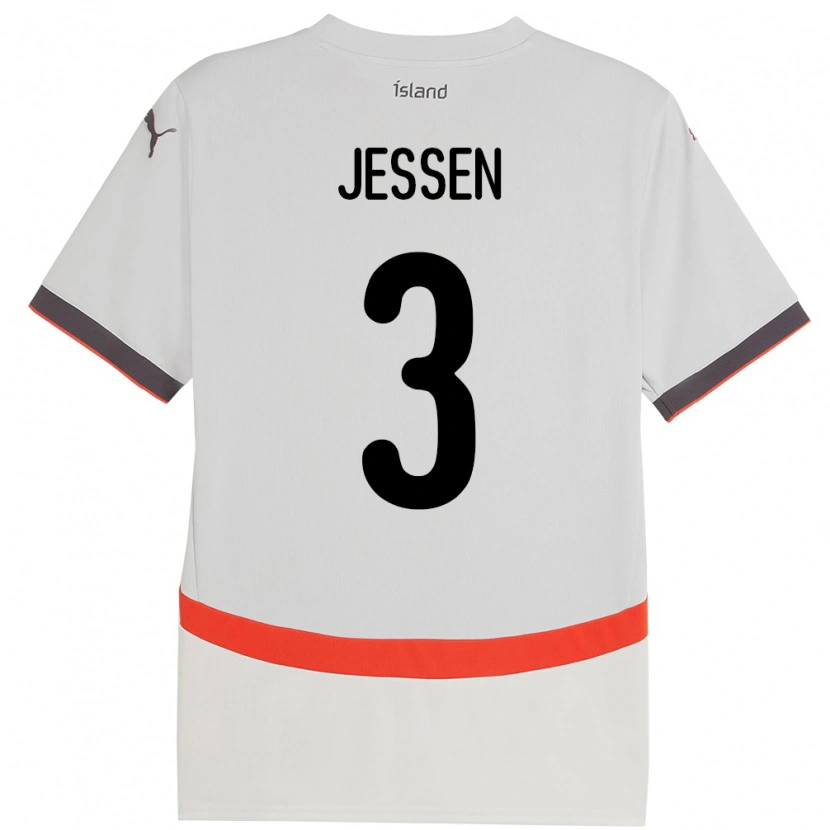 Danxen Enfant Maillot Islande Sandra Jessen #3 Blanc Tenues Extérieur 24-26 T-Shirt