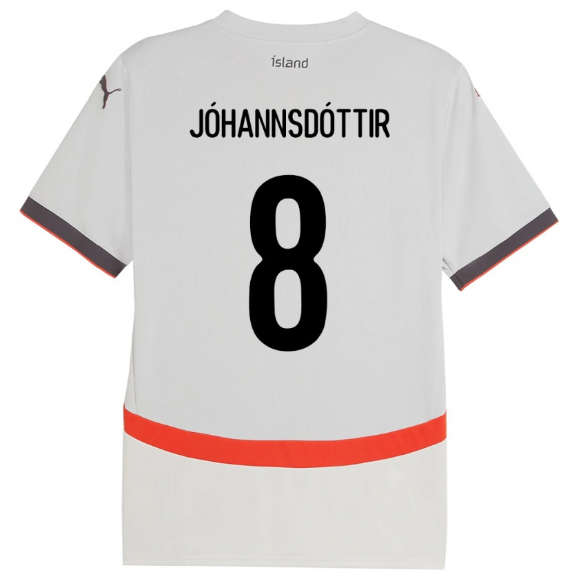 Danxen Enfant Maillot Islande Alexandra Jóhannsdóttir #8 Blanc Tenues Extérieur 24-26 T-Shirt