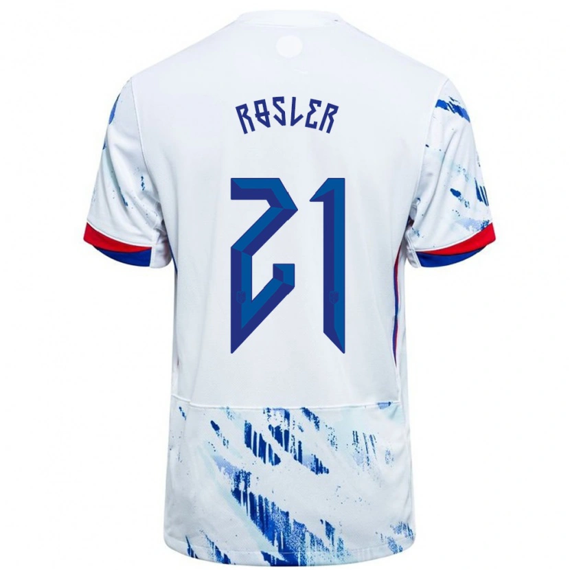 Danxen Enfant Maillot Norvège Colin Rösler #21 Blanc Bleu Tenues Extérieur 24-26 T-Shirt