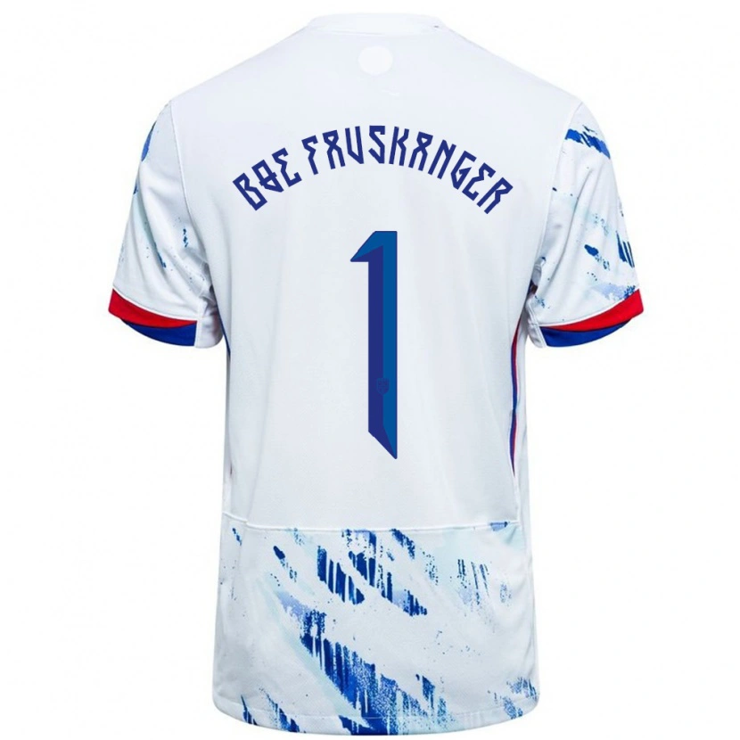 Danxen Enfant Maillot Norvège Einar Bøe Fauskanger #1 Blanc Bleu Tenues Extérieur 24-26 T-Shirt