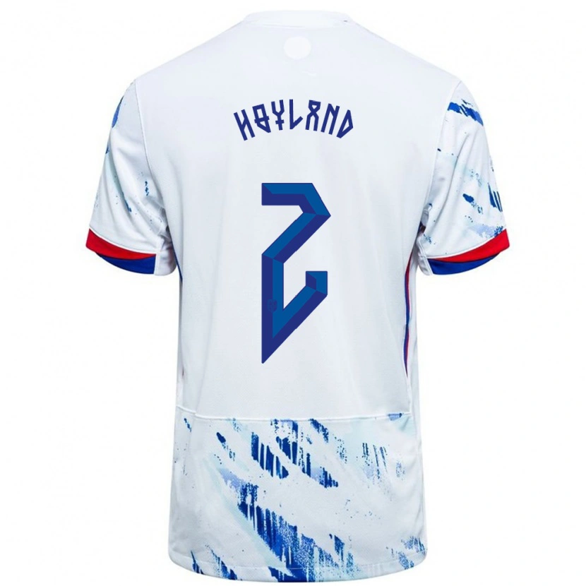 Danxen Enfant Maillot Norvège Luca Høyland #2 Blanc Bleu Tenues Extérieur 24-26 T-Shirt