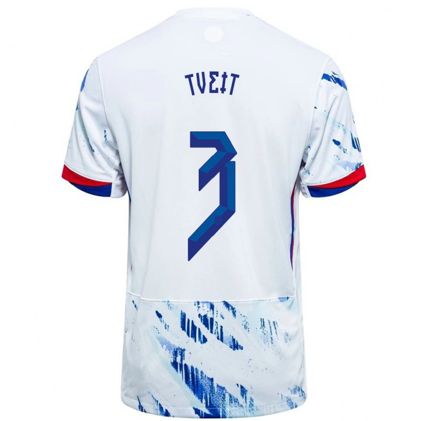 Danxen Enfant Maillot Norvège Aksel Tveit #3 Blanc Bleu Tenues Extérieur 24-26 T-Shirt
