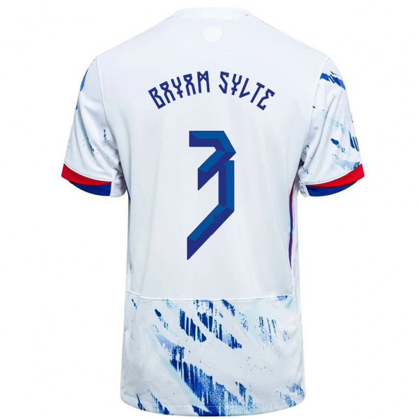Danxen Enfant Maillot Norvège Daniel Bayam Sylte #3 Blanc Bleu Tenues Extérieur 24-26 T-Shirt