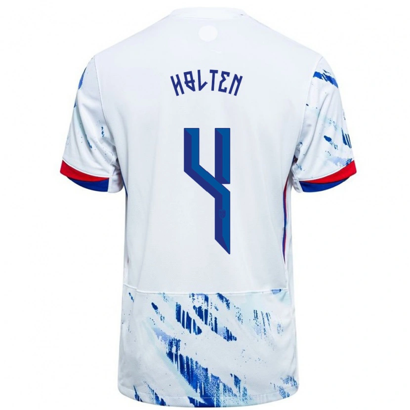 Danxen Enfant Maillot Norvège Rasmus Holten #4 Blanc Bleu Tenues Extérieur 24-26 T-Shirt