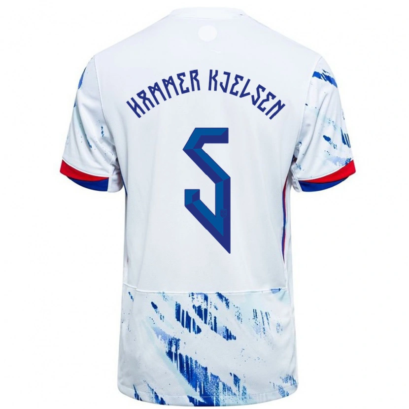 Danxen Enfant Maillot Norvège Aleksander Hammer Kjelsen #5 Blanc Bleu Tenues Extérieur 24-26 T-Shirt