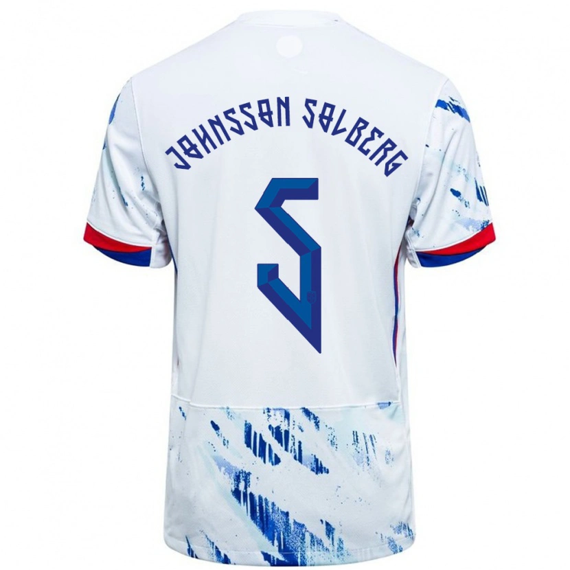 Danxen Enfant Maillot Norvège Jesper Johnsson Solberg #5 Blanc Bleu Tenues Extérieur 24-26 T-Shirt