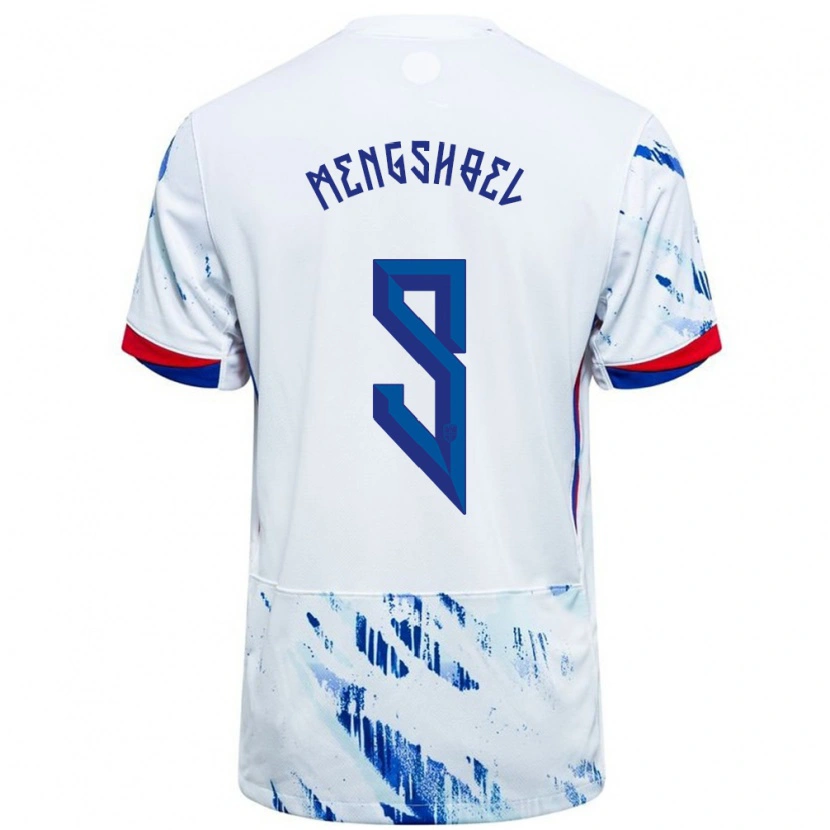 Danxen Enfant Maillot Norvège Olav Dobloug Mengshoel #9 Blanc Bleu Tenues Extérieur 24-26 T-Shirt