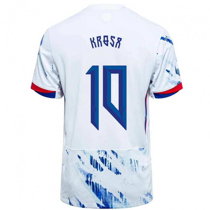 Danxen Enfant Maillot Norvège Elion Krosa #10 Blanc Bleu Tenues Extérieur 24-26 T-Shirt