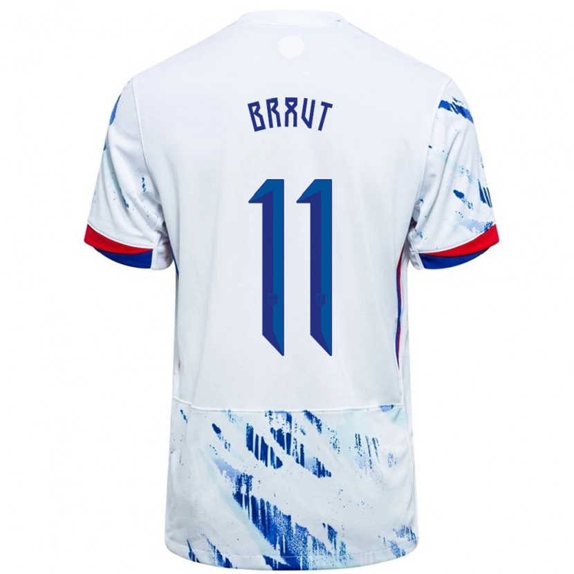Danxen Enfant Maillot Norvège Daniel Braut #11 Blanc Bleu Tenues Extérieur 24-26 T-Shirt