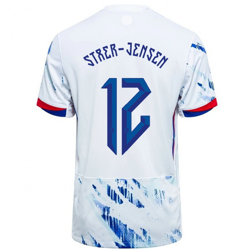 Danxen Enfant Maillot Norvège Magnus Stær-Jensen #12 Blanc Bleu Tenues Extérieur 24-26 T-Shirt