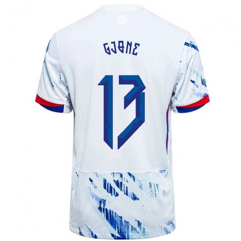 Danxen Enfant Maillot Norvège Martin Gjone #13 Blanc Bleu Tenues Extérieur 24-26 T-Shirt