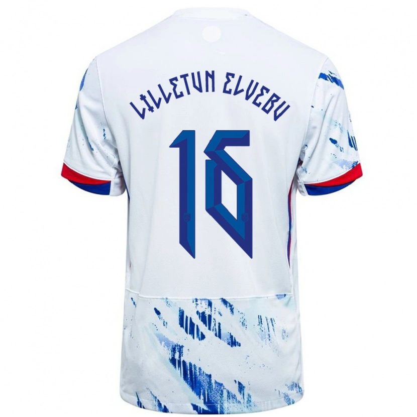 Danxen Enfant Maillot Norvège Aleksander Lilletun Elvebu #16 Blanc Bleu Tenues Extérieur 24-26 T-Shirt
