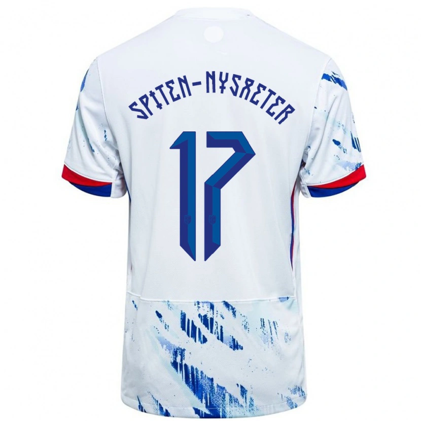 Danxen Enfant Maillot Norvège Oskar Spiten-Nysæter #17 Blanc Bleu Tenues Extérieur 24-26 T-Shirt