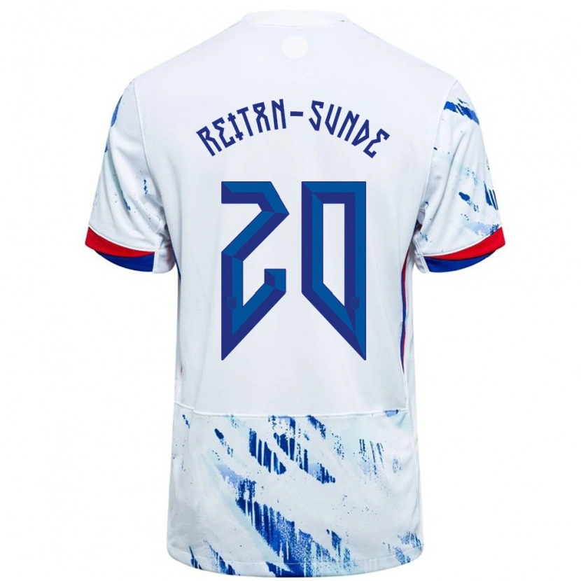 Danxen Enfant Maillot Norvège Jesper Reitan-Sunde #20 Blanc Bleu Tenues Extérieur 24-26 T-Shirt