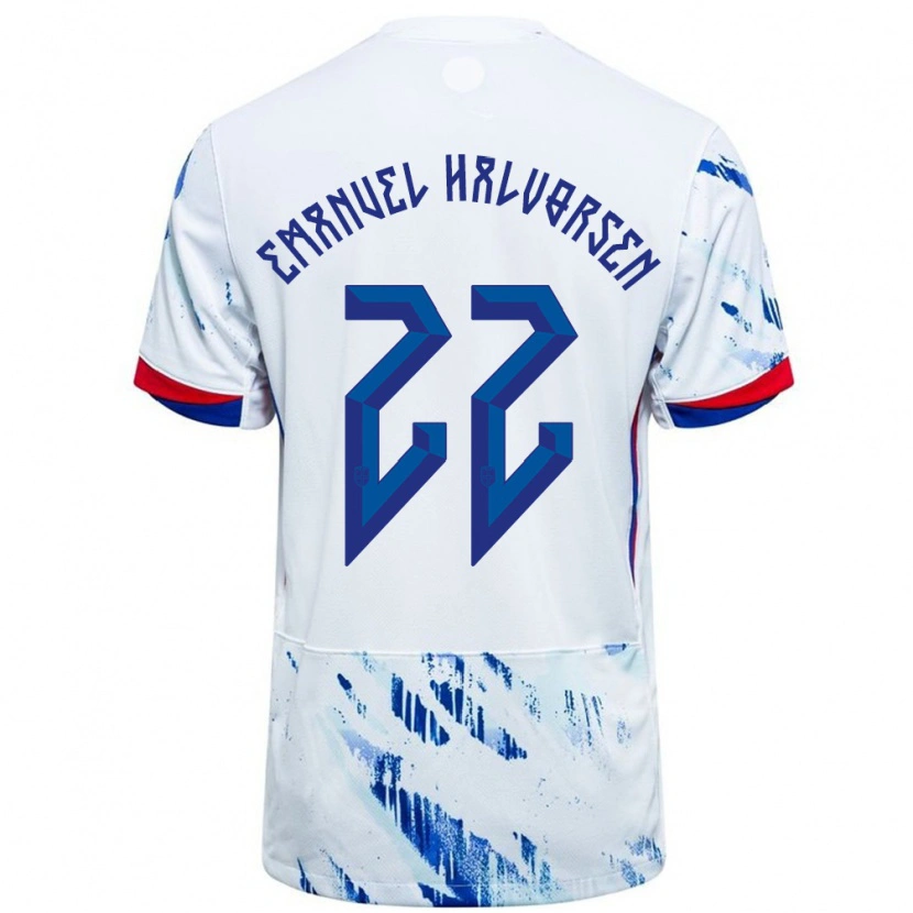 Danxen Enfant Maillot Norvège Victor Emanuel Halvorsen #22 Blanc Bleu Tenues Extérieur 24-26 T-Shirt